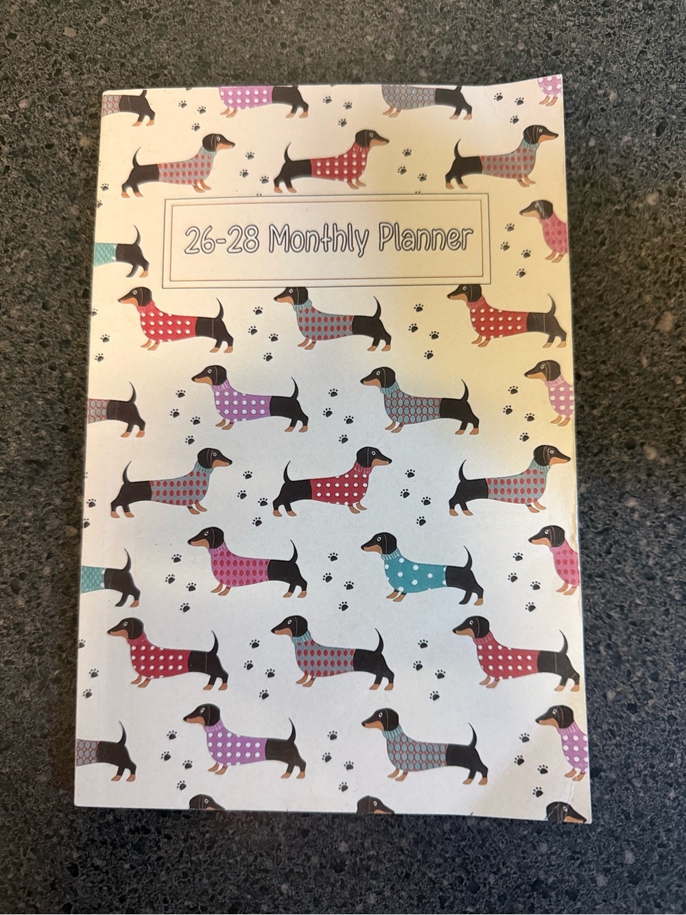 Dachshund Monthly Planner - Cream Cover with Multi-Color Dogs 2026-2028.